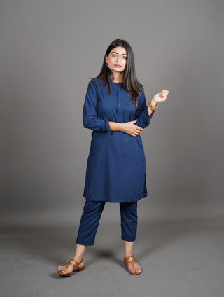 Midnight Royal Navy Blue Manto Two Piece Shalwar Kurta Suit For Women With Lucknow Collarless Design And Ultra Comfortable Material 
