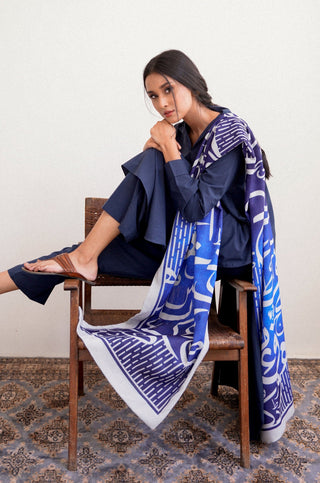 Huroof (Arabic Letter) - Shaded Blue Stole