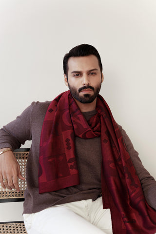 Shopmanto, wear manto, manto clothing brand, manto pakistan, ladies clothing brand, urdu calligraphy clothing, Manto urdu calligraphy unisex jazba weaved winter muffler stole maroon, winter collection, acrylic, wool
