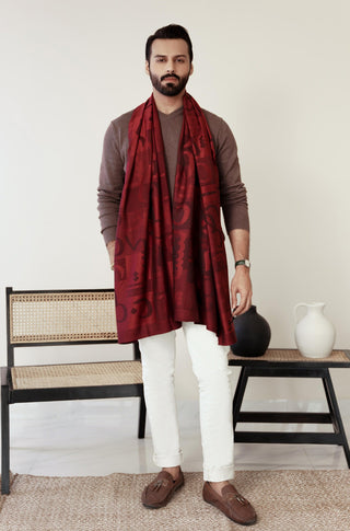 Shopmanto, wear manto, manto clothing brand, manto pakistan, ladies clothing brand, urdu calligraphy clothing, Manto urdu calligraphy unisex jazba weaved winter muffler stole maroon, winter collection, acrylic, wool